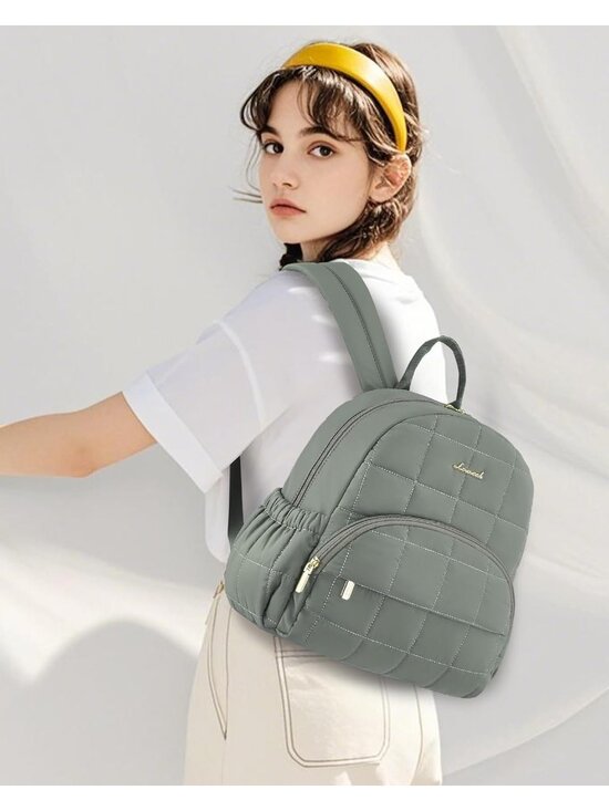 Women\'s Green Lightweight Anti-theft Pocket Quilted Casual Backpack shoulder Bag main image 6